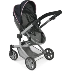 BAYER CHIC 2000 Combi Poppenwagen "MIKA" Melange Grijs-navy -SpeelgoedKorting Winkel bayer chic 2000 combi poppenwagen mika melange grijs navy a296785 2