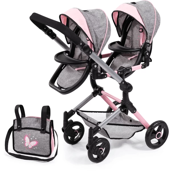 bayer Design Twin Neo poppenwagen grijs/roze, met vlinder Bayer Design Twin Neo Poppenwagen Grijs/roze, Met Vlinder -SpeelgoedKorting Winkel bayer design twin neo poppenwagen grijs roze met vlinder a313430 4