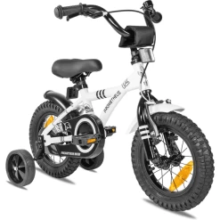 PROMETHEUS BICYCLES ® Kinderfiets 12" In Wit & Zwart Vanaf 3 Jaar Met Zijwieltjes