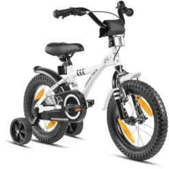 PROMETHEUS BICYCLES ® Kinderfiets 14" In Wit & Zwart Vanaf 3 Jaar Met Zijwieltjes